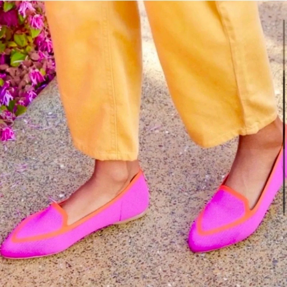 BIRDIES Blackbird NEW Knit Flats Loafers Tropical Pink Orange Size 7.5